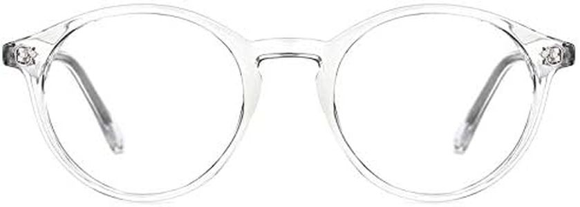 TIJN Blue Light Blocking Glasses Men Women Vintage Thick Round Rim Frame Eyeglasses, 02.transparent, Medium