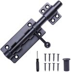 Barrel Bolt Latch, 6.3" Heavy Duty Gate Latch Slide Lock Solid 304 Stainless Steel Bolt Lock for Inside Door, Black Finished Shed Door Latch(1 Pack)