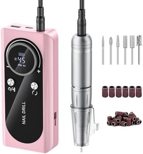 Electric Nail Drill Machine 45,000RPM - Professional Electric and Rechargeable Nail Drill with LCD Display, 6 Bits and 30 Sanding Bands, Low Heat Quiet E-File for Acrylic Gel Nails (Light Pink)