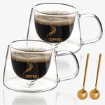 BELLE VOUS 2 Pack of Double Walled Clear Glass Coffee Mugs with Handles - 200ml/7oz Insulated/Heat-Resistant Cups for Hot/Cold Drinks - Glasses Suitable for Espresso, Coffee, Latte, Cappucino & Tea