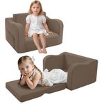 MeMoreCool Kids Sofa Bed, Folding Toddler Couch Chair, Flip Out Toddler Armchair Mini Sofa, Baby Convertible Couch for Boys Girls, Comfy Foam Child Pull Out Sofa for Playroom, Brown