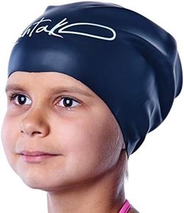 Swim Caps for Long Hair Kids - Swimming Cap for Girls Boys Kids Teens with Long Curly Hair Braids Dreadlocks - 100% Silicone Hypoallergenic Waterproof Swim Hat (Black, Small)