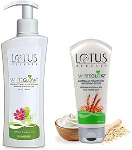 Lotus Herbals White Glow Skin Whitening & Brightening SPF-25 Hand & Body Lotion, 300ml & White Glow Oatmeal & Yogurt Skin Whitening Scrub, 100g