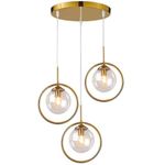 Homes Elite Antique 3 Way Pendant Light, Circle Cluster Hanging Lamp Fixture Brass Fittings with Glass Globe Lampshade (Clear)