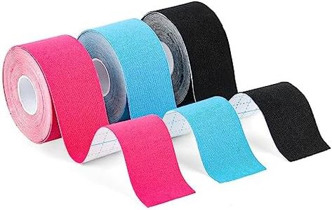 3 Rouleaux Strap Bande Kinesiologie, Bande Adhesive Elastique Kinésiologiel, Bande de kinésiologie de sport pour les muscles, 5 m x 3.8 cm, pour Genou Articulations et Maintien Musculaire