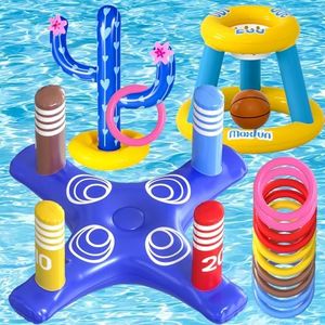 Max Fun Pool Floats Toys Games Set - Floating Basketball Hoop Inflatable Cross Ring Toss Pool Game Toys for Kids Adults Swimming Pool Water Game