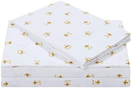 Juicy Couture – Sheet Set | Queen Bee Design Bed Sheets| Full Bedding | 4 Piece Set Fitted Sheet, Flat Sheet and 2 Pillowcases | Deep Pockets, Wrinkle Resistant and Anti Pilling | White and Gold