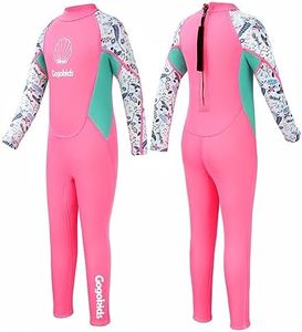 Gogokids Kids Wetsuit, Youth 2.5mm Neoprene Thermal Full Wet Suits, Girls Long Sleeve Back Zip Sun Protection Swimsuits for Water Sports, Diving, Swimming, Surfing Lessons, Keep Warm