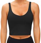 Wjustforu Women Sports Bra Yoga Tank Longline Padded Workout Crop Tank Top Fitness Workout Running Top (Medium, Black)