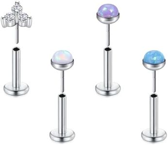 D.Bella 16G Threadless Cartilage Earrings Push in Flat Back Earrings Lip Rings Stainless Steel Tragus Forward Helix Earring Nose Stud Labret Medusa Piercing Jewelry for Women