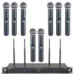 Phenyx Pro Wireless Microphone System, Eight-Channel Wireless Mic, w/ 8 Handheld Dynamic Microphones, Auto Scan,8x40 Adjustable UHF Channels, 328ft, Microphone for Singing, Church(PTU-6000A)