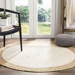 Ripaz Hand Braided Natural Jute Rug Handmade Bodered Round Area Rug for Home Decor (300 x 300 cm (10 Feet Round), White + Beige Border)