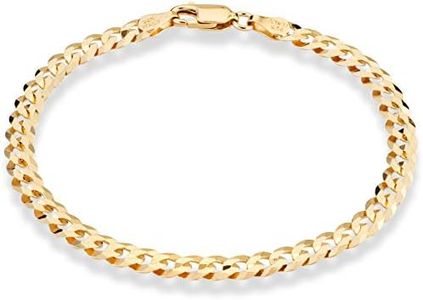 Miabella 18K Gold Over Sterling Silver Italian 5mm Solid Diamond-Cut Cuban Link Curb Chain Bracelet for Men Women, 925 Made in Italy (8 Inches)