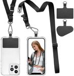 ROCONTRIP Phone Lanyard 1X Crossbody lanyard and 2X Patch Universal Cell Phone Strap Adjustable Neck Strap for Women Men Travel Shopping Walking(Black)