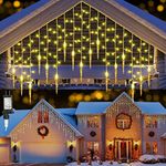 Christmas Icicle Lights, 432 LED 35.4ft 8 Modes Low Voltage Icicle String Lights with 72 Drops, Icicle Fairy Twinkle Lights for Xmas, Eaves, Wedding, Garden, Outdoor, Indoor Decor (Warm White)