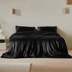 LILYSILK Silk Sheets Set 4 Piece, Flat Sheet Fitted Sheet Two Pillowcases, 19 Momme 6A Grade 100% Mulberry Silk, Luxury Hypoallergenic Soft Bedding Sets, (Black, King)