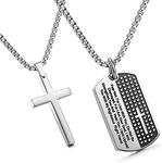 JEWELRIESHOP Stainless Steel Dog Tags Cross Necklace for Men Lord's Prayer Pendant for Mens - 1.9 Inch Pendant 24~28 Inch Chain