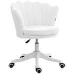HOMCOM Mid Back Berber Fleece Office Chair, Adjustable Height Study Chair, Vanity Chair with Swivel Wheels for Living Room, Study, White