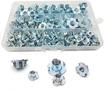 WeqeYent 115 Pezzi Kit Dadi a T, Dadi Guida M4 M5 M6 M8 M10, Acciaio Carbonio Zincato 4 Denti Dadi Ideale, Filettati, Inserti Dado Acciaio Carbonio per Mobili Artigiani Legno