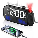 Projection Alarm Clocks Bedside, 7 "LED Digital Smart Clock with 180° Rotatable Projector, USB Charging Port Progressive Volume Snooze with ligh for Bedroom