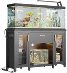 Bestier 55 Gallon Fish Tank Stand with Power Outlet & LED Light, 49.2"x13.8" Heavy-Duty Aquarium Stand with Storage, Dual Glass Cabinet, 8 Thicken Metal Legs, Suit for Reptile/Turtle Terrarium(Black)