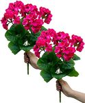 Mumiko 2PCS Artificial Geraniums Silk Flowers Outdoor UV Resistant Garden Plants Bush (DeepPink)