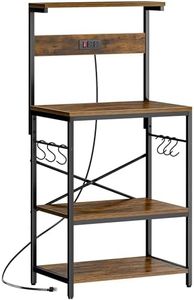 SUPERJARE Kitchen Bakers Rack with Power Outlet, Coffee Bar Table 4 Tiers, Kitchen Microwave Stand with 6 S-shaped Hooks, Kitchen Storage Shelf Rack for Spices, Pots and Pans - Rustic Brown