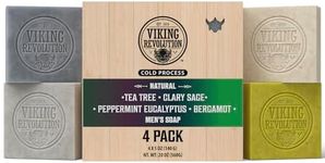 Viking Revolution - Mens Soap - 4 x 140 g - Variety Pack With Tea Tree, Clary Sage, Peppermint Eucalyptus, Bergamot - Mens Soap Bar with Essential Oils Cold Pressed - Coconut Oil, Shea Oil, Almond Oil