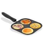 SHOPECOM Non Stick Mini Uttapam Pan(8 inch, 20cm)/Multi-Mini Snack Maker/Pan Cake Maker, 4 Grill Cavity, Die cast Aluminium, with Washing Brush