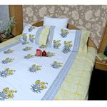 ARUSHII 100% Cotton bedsheet in Super King - Sunshine- Handblocked- Made in India (108 * 108 Inches) with 2 Pillow Covers (White with Multi Color Print) (300 TC)