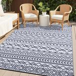 OLANLY Waterproof Outdoor Rug 6x9 ft, Reversible Plastic Patio Rug Outdoor Carpet, Geometric Pattern Large Outdoor Area Rug Deck Rugs for RV, Patio, Backyard, Picnic, Beach & Camping, Navy and White