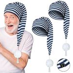 Eurzom 2 Pcs Men's Night Cap Striped Pajama Hat Adjustable Sleeping Caps with Pom Ball for Party Supplies (Navy Blue and White)