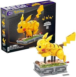 MEGA Pokémon Pikachu en Movimiento, Figura de 1095 Bloques de construcción Edad Recomendada + 12 años. para Fans y Adultos. (Mattel HGC23)