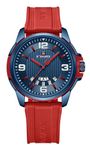 NAVIFORCE Waterproof Analog Quartz Wristwatch for Students Boys Men, Silicone Band Watch Date-Week (Red)