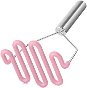 Urbanstrive Non-Scratch Silicone Potato Masher Kitchen Tool, Potatoes Masher Potato Masher Stainless Steel Wrapped In Premium Silicone, Potato Smasher, Pink