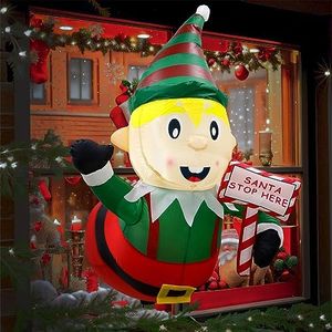 OurWarm 3.5 Ft Christmas Inflatables Outdoor Decorations Christmas Inflatable Elf with Guidepost Broke Out from Window Built-in LED Lights Xmas Blow up Decor for Outside Indoor Yard Garden Home