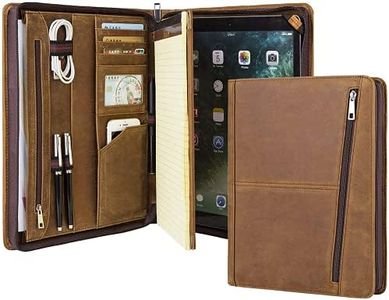 AZXCG Leather Portfolio Organizer for Men, Professional Padfolio Folio with A4/Legal Pad Holder, Business Resume Zippered Portfolio, Tablet Case for iPad Pro 12.9", Gift for Women/Men, Brown