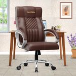 beAAtho® Oxford Leatherette Office Chair with 3 Years Warranty | Ergonomic Leather Orthopedic Executive Boss Chair with Spacious Cushioned Seat | Heavy Duty Metal Base | High Back (Brown)