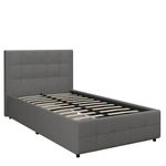 DHP Rose Upholstered Platform Bed with Tufted Headboard and Footboard with Wooden Slats, Wood, Gray Linen, Twin