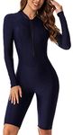 FEOYA Women Boy Short Long Sleeve Swimsuits One Piece Rash Guard Bathing Suit Swimwear UPF 50+ Zip Up Colorblock Wetsuit Surfing Suit