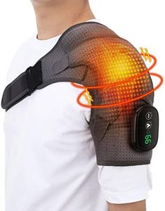 Ozgkee Soporte de Almohadillas, Masajeador Calentamiento Envoltura de Hombro Almohadilla Térmica Inalámbrica con 3 Configuraciones de Temperatura de Vibración Soporte Ajustable