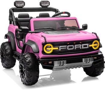 First Ride On 24V Ride on Toys for Big Kids, Licensed Ford Bronco Raptor 2 Seater Ride on Cars with Remote Control, Ride on Truck w/ 4-Wheeler Suspension, 3 Speeds, Led Lights, Bluetooth (24V, Pink)