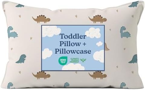 Toddler Pillow with Dinosaur Pillowcase - 13x18 Small Kids Pillow for Sleeping, Travel, Car, Nursery & Toddler Bed - Fluffy, Soft & Breathable - Ideal for Crib & Cot - Machine Washable - Ages 2 and Up