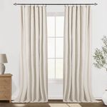 100% Blackout Shield Full Blackout Curtains for Bedroom 84 inch Length 2 Panels Set, Clip Rings/Rod Pocket Faux Linen Black Out Curtains for Living Room, Thermal Insulated, 50Wx84L, Butter Cream