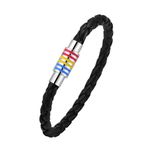 Nanafast Titanium Stainless Steel Rainbow LGBT Pride Bracelet Handmade Braided LGBTQ Pride Bracelets PU Leather Weave Plaited Wristband Jewelry, Pansexual 8", PU Leather, Stainless Steel, no gemstone