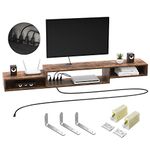 FABATO 71" Floating TV Stand with Power Outlet Wall Mounted Media Console Cabinet Shelf Under TV for Cable Box Audio Video Rustic Brown