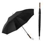 ginoya brothers Big golf wooden handle Windproof Travel Umbrellas for Rain - Lightweight, Strong, Compact with & Easy Auto Open/Close Button for Single Hand Use - for Men & Women. (BLACK)
