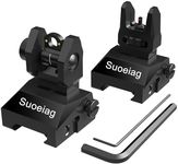 Suoeiag Flip Up Iron Sights with Upgrade Fiber Optic Points Aluminum AR Iron Sights,Tool-Free Adjustment Front and Rear Backup Iron Sights Picatinny Set