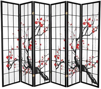 Oriental Furniture 6 ft. Tall Flower Blossom Divider - Black - 6 Panels