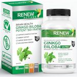 Renew Actives Ginkgo Biloba & Red Panax Ginseng Brain Supplement – Advanced 50:1 Ratio for Peak Cognitive Performance & Memory Enhancement – Supports Focus & Mental Clarity – 60 Capsules – Made in Canada